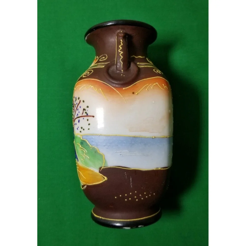 Satsuma Moriage Ware Vase Featuring The Empress Hand Painted Vintage Japanese